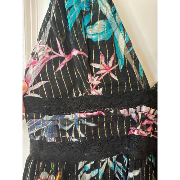 Rococo Sand Metallic Moonlight Print Ruffle Mini Dress Black Multicolor Sz Small - Picture 4 of 10